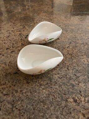 Floral Bird Porcelain Ceramic Coffee Bean Tea Dosing Cup Bowl Holder- Set of 2